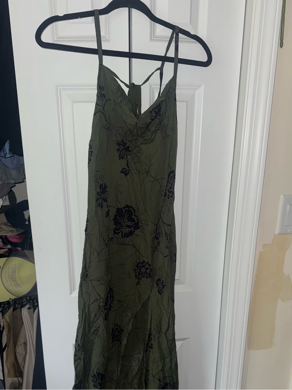 Olive Green Floral Slip Dress - Sleeveless V-Neck